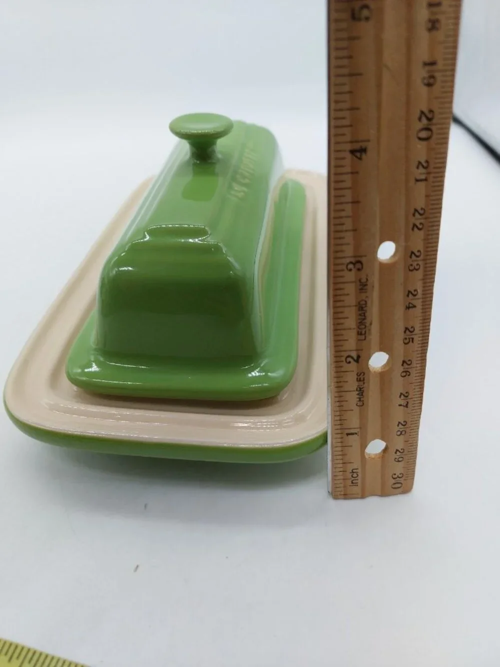 Le Creuset Butter Dish Stoneware Glazed Green Tan